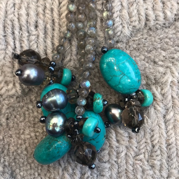 Gorgeous labradorite/turquoise tassel necklace - Picture 6 of 7